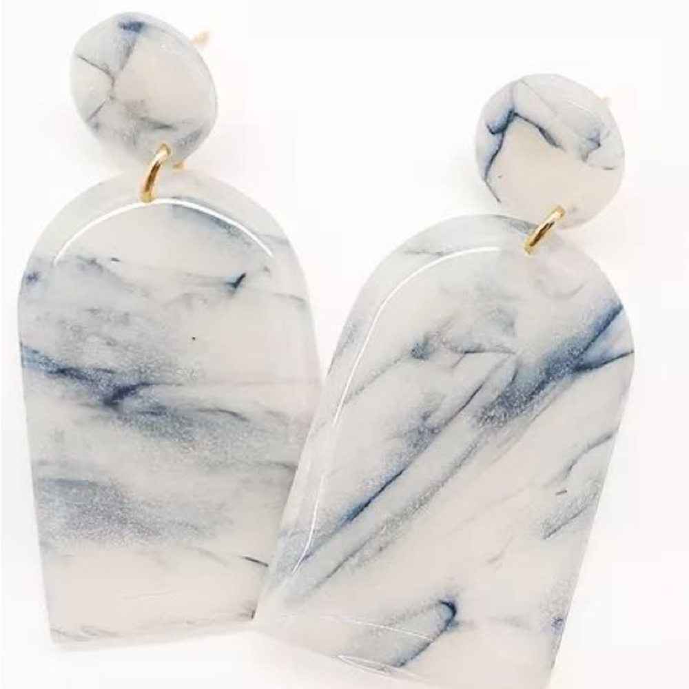 Polymer clay earrings blue stone n white